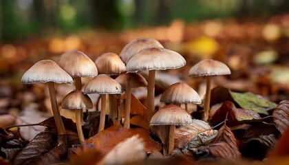 Champignons Parmi Des Feuilles Mortes