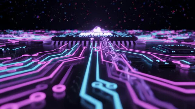 Circuit Board Generates Digital Energy With Glowing Neon Lines