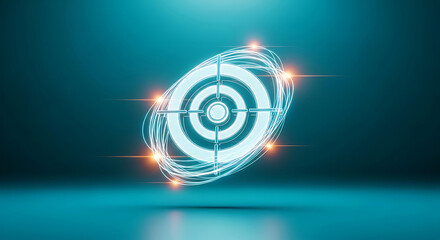 Fototapeta premium Glowing blue target with dynamic light trails and sparks