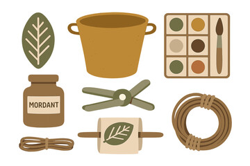 Crafting supplies for dyeing fabric on a sunny afternoon in a garden setup