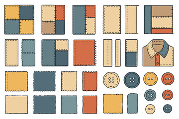 Different shapes and colors of fabric and buttons for textile projects displayed in a neat arrangement