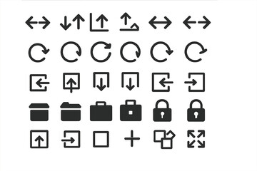 Collection of simple black icons showing various actions and symbols used in user interfaces and design tasks
