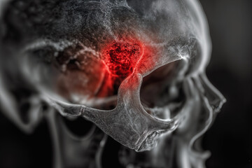 Injury Head Visualization with Glowing Skull Highlighting Trauma in Medical