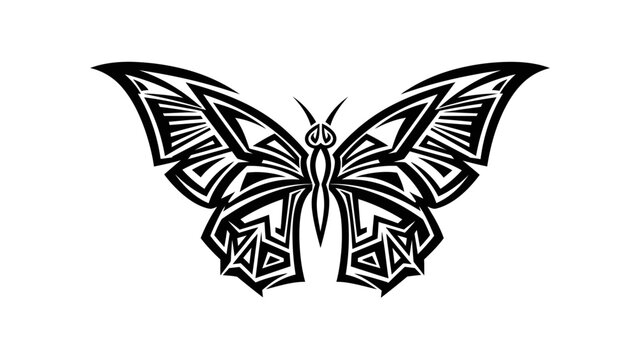 Black and white butterfly tribal tattoo design.