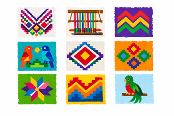 Guatemalan textile icon set in handcrafted vector style