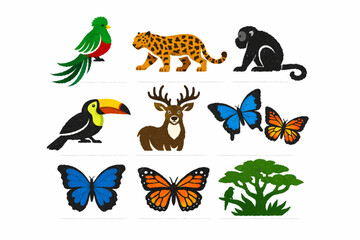 Fototapeta premium Guatemalan wildlife icon set in vector style