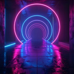 Neon Tunnel - Circular Light Path in a Futuristic Corridor.