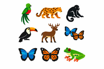 Fototapeta premium Guatemalan wildlife icon set in vector style