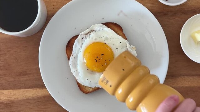 Adding Pepper to a Froed Egg on Toast