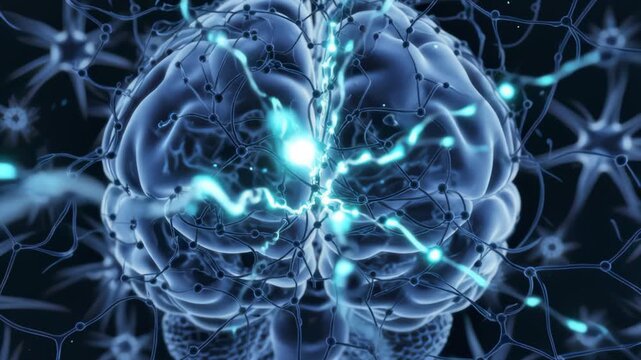 Brain Transmits Electrical Signals in Medical Visualization Animation