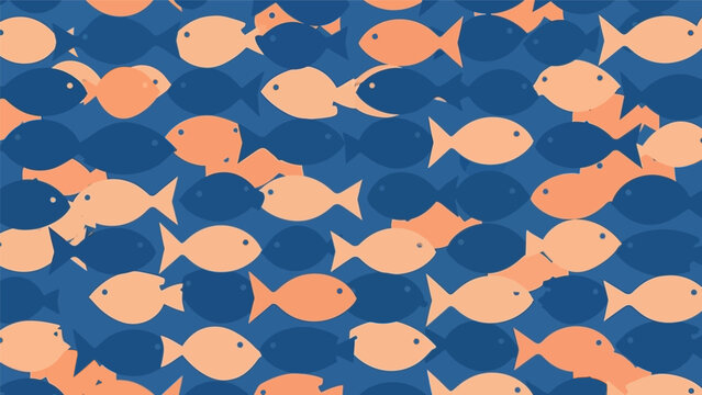 School of orange fish swimming together in blue water.