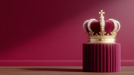 Fototapeta premium Elegant Royal Crown Displayed on Rich Burgundy Background with Soft Lighting