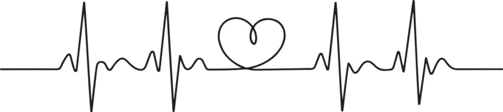 Continuous one line drawing of heart beat pulse line with love shape. one line Art icon drawing vector