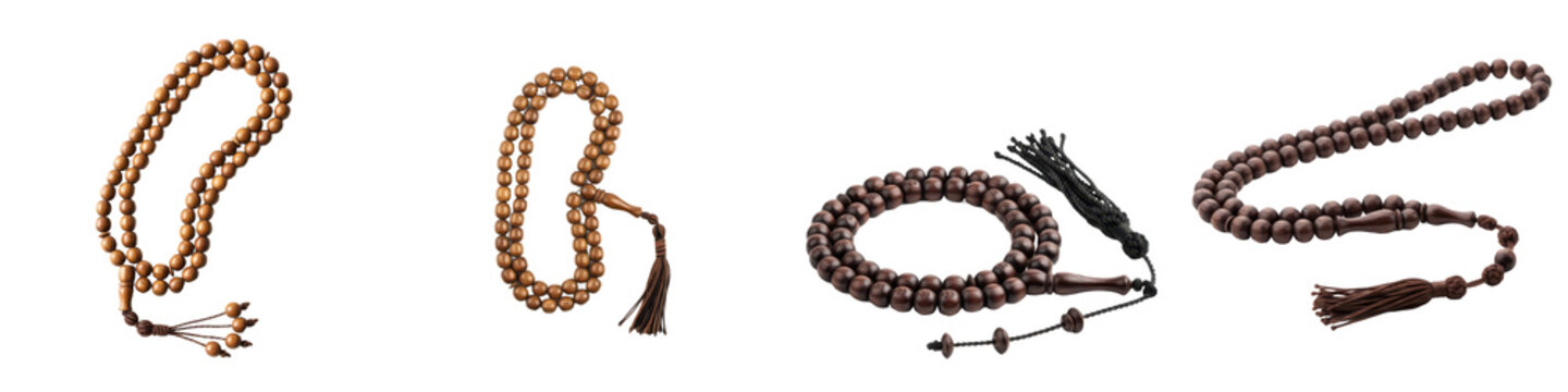 Traditional Islamic Wooden Prayer Beads Tasbih Misbaha for Meditation and Spiritual Devotion on Transparent Background PNG, Oil Paint
