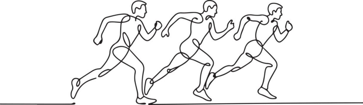 three runners - continuous line drawing. one line Art icon drawing vector