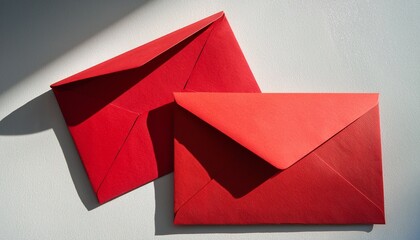 Two Red Envelopes On A White Surface With One Envelope Opened And The Other Closed Casting Soft Shadows In Natural Light