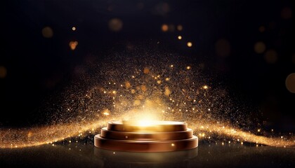 Abstract Particle Award With Glitter Effect On Dark Background