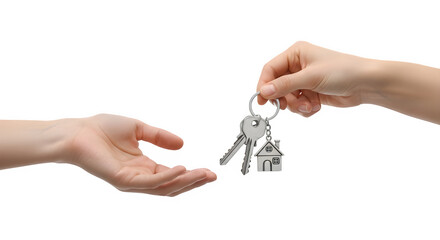 Handing over house keys isolated on transparent background