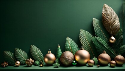 Christmas Decor On Dark Green Background Generative Ai