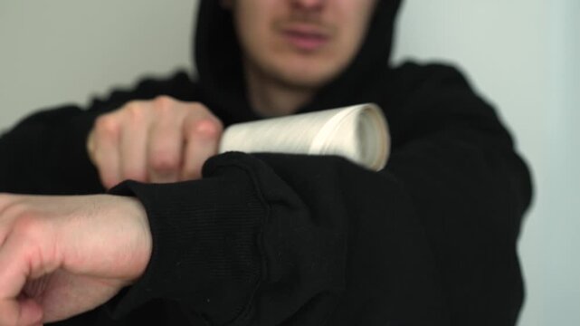 Lint roller for removing lint from clothes.
Dirty clothes covered in dust and hair.
Lint on clothes