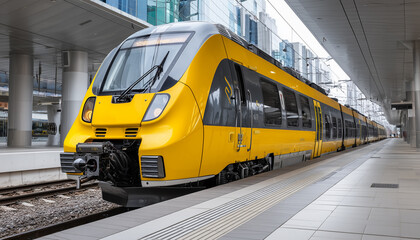 Modern Commuter Train at Station Platform: Public Transportation and Urban Mobility Solution