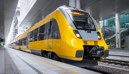 Modern Commuter Train at Station Platform: Public Transportation and Urban Mobility Solution