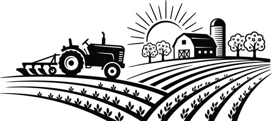 Farm landscape with tractor in spring vector