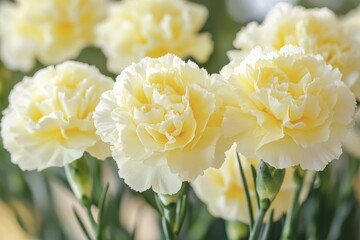 Yellow carnations close-up. Opened lush flowers. Bouquet of carnation