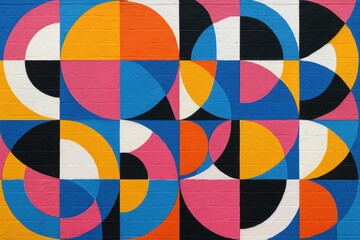 Obraz premium Vibrant geometric installation urban street wall mural colorful environment artistic viewpoint modern concept