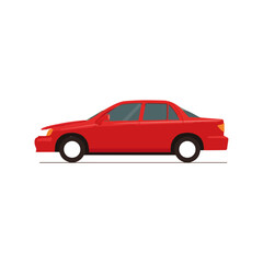 Fototapeta premium Red sedan car illustration on a white background, side view, depicting personal transport.