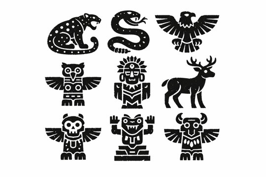 Mayan sacred animal icon set in vector style