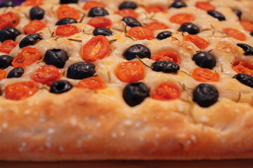 Black Olive, Cherry Tomato, and Rosemary Homemade Italian Focaccia