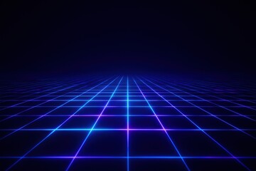 Dynamic neon grid design virtual space graphic futuristic environment aerial view digital concept