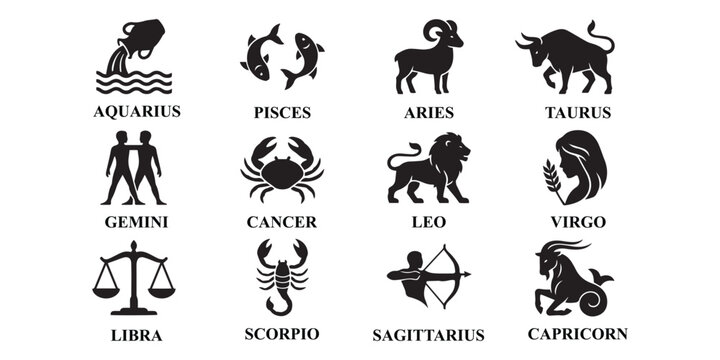 Minimal Zodiac Astrology Icon Set.