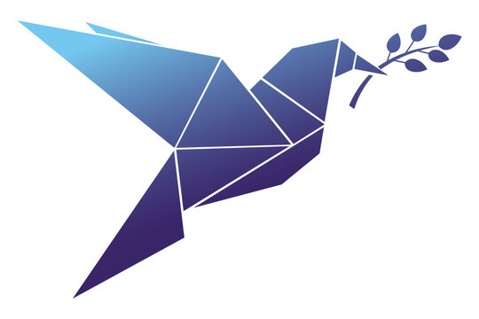 Easter Geometric origami dove carrying a branch, symbolizing peace and hope in a modern design