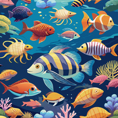 Fototapeta premium Colorful fish swim in a coral reef under bright sea water during daytime in a vibrant underwater scene Generative AI