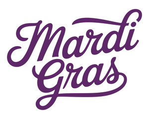 Mardi Gras Purple Calligraphy on White Background