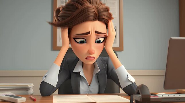 A stressed businesswoman sitting at her desk