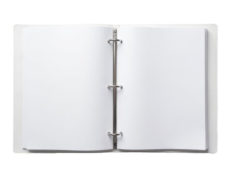 An open white book with a metal ring binding