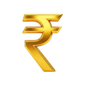 Symbol of indian rupee in gold isolated on transparent background