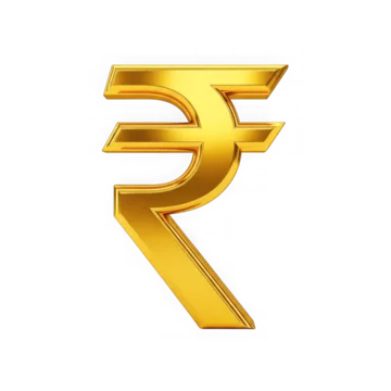 Symbol of indian rupee in gold isolated on transparent background