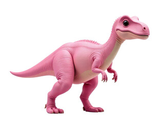 Naklejka premium A small, colorful toy dinosaur posing on its hind legs, perfect for children's play or imaginative storytelling