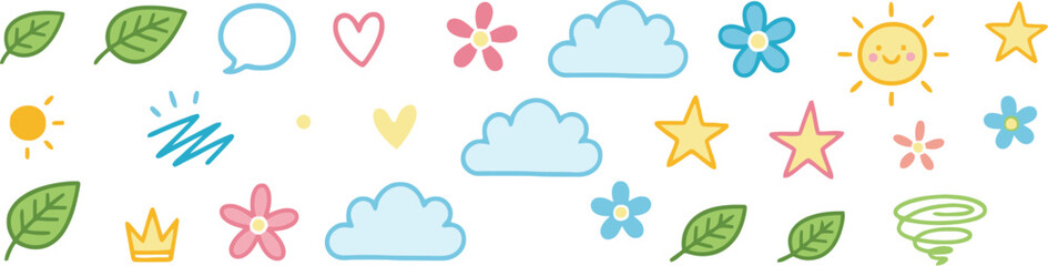 Fototapeta premium Hand drawn doodle of vibrant weather and nature icons in a playful eps illustration