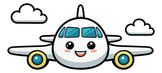 Fototapeta premium Cartoon illustration of an airplane depicting a happy smile for kids travel