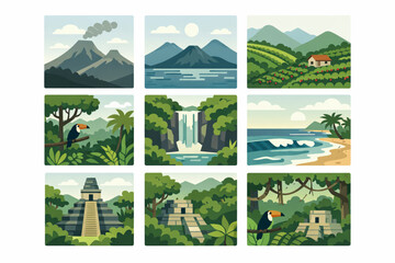 Guatemalan landscape icon set in vector style