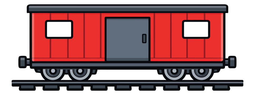 Cartoon line art illustration of a red freight car depicting cargo transportation for industrial logistics