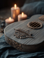 Cozy Acoustic Guitar Close Up with Candlelight, Warm Music Still Life