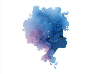 Watercolor Woman Profile Silhouette Filled with Galaxy Nebula