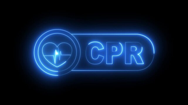 glowing neon CPR cardio pulmonary resuscitation icon, medical resuscitation. heart and ECG ( Electrocardiogram ) basic life support and advanced cardiac life support . CPR, Health surveillance symbol.