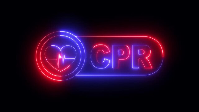 glowing neon CPR cardio pulmonary resuscitation icon, medical resuscitation. heart and ECG ( Electrocardiogram ) basic life support and advanced cardiac life support . CPR, Health surveillance symbol.